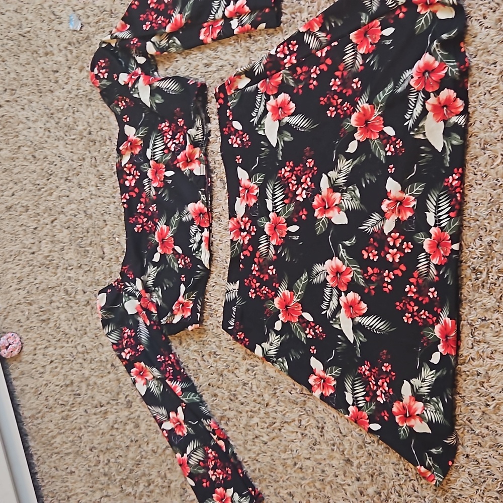 A cute cropped out fit with a cropped top and a cute matching skirt